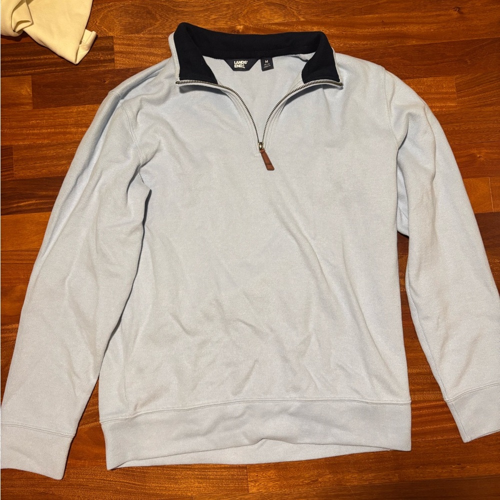 Lands' End Blue Zip Up Sweater